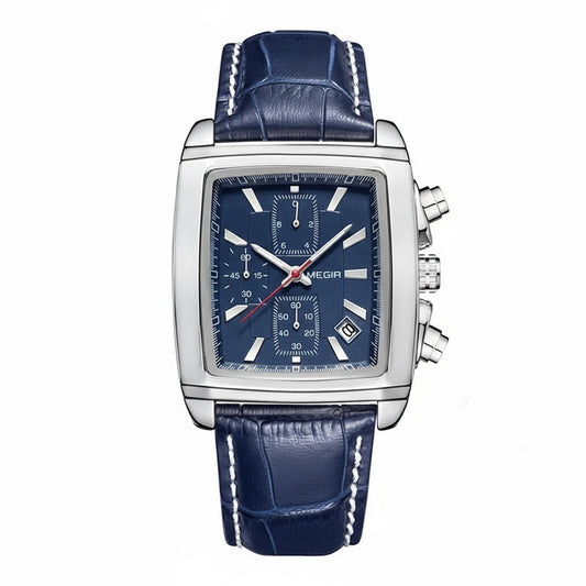 Rectangle Dial Leather Strap Watch for Men Casual Blue Chronograph Quartz Watches Man Wristwatch Montre Reloj Часы М�