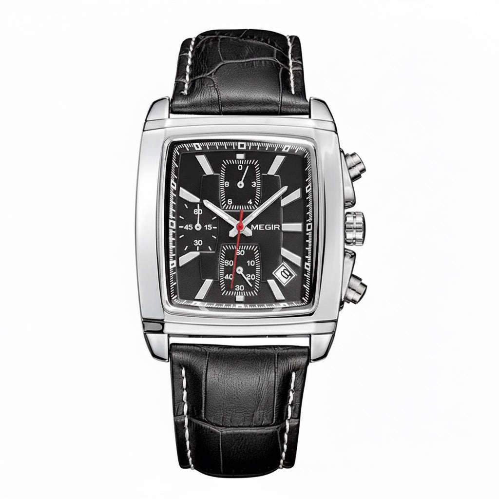 Rectangle Dial Leather Strap Watch for Men Casual Blue Chronograph Quartz Watches Man Wristwatch Montre Reloj Часы М�