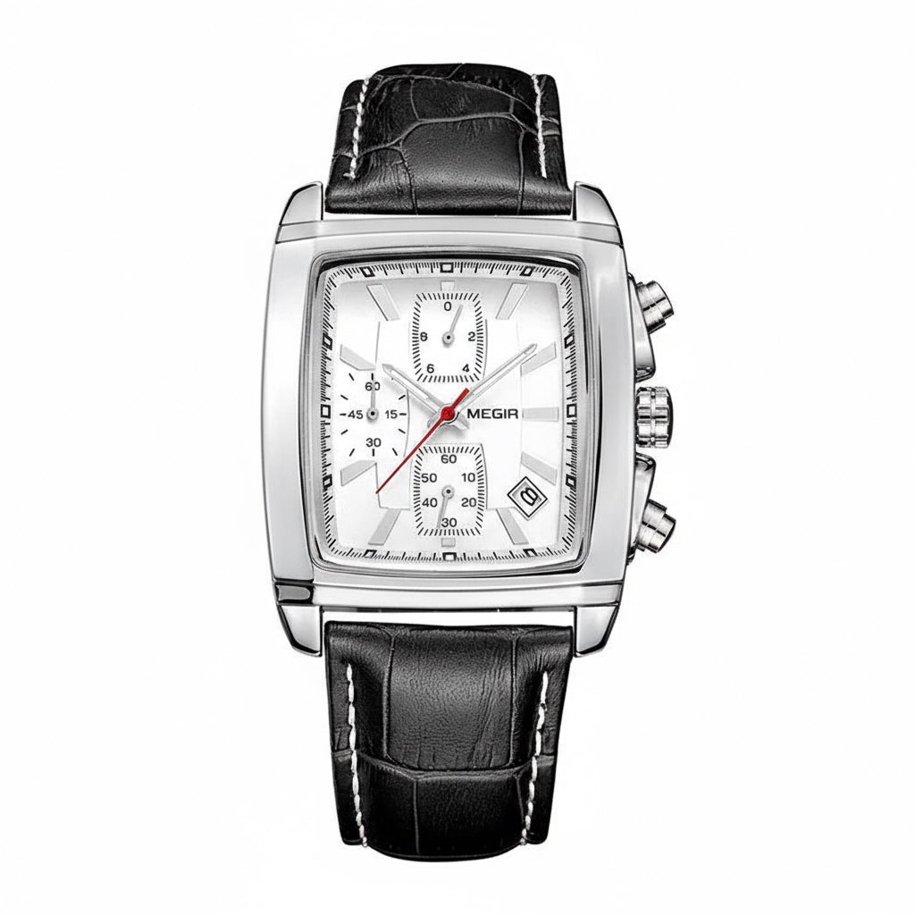Rectangle Dial Leather Strap Watch for Men Casual Blue Chronograph Quartz Watches Man Wristwatch Montre Reloj Часы М�