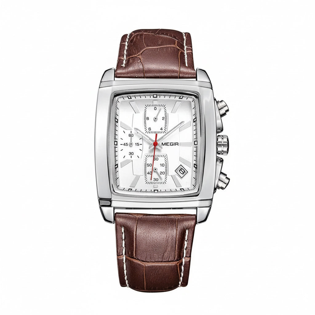 Rectangle Dial Leather Strap Watch for Men Casual Blue Chronograph Quartz Watches Man Wristwatch Montre Reloj Часы М�